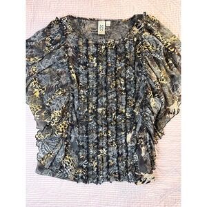 Marc Bouwer Womens Animal Print Ruffle Front Flutter Top L Mobwife Y2K